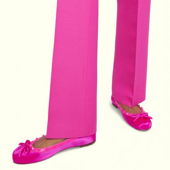 Valentino Garavani Rockstud Satin Square Ballet Flat Hot Pink Size 42 - Picture 2 of 15